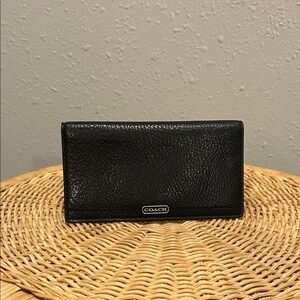 Coach Black Leather Checkbook Wallet w/ Pen‎ Holder